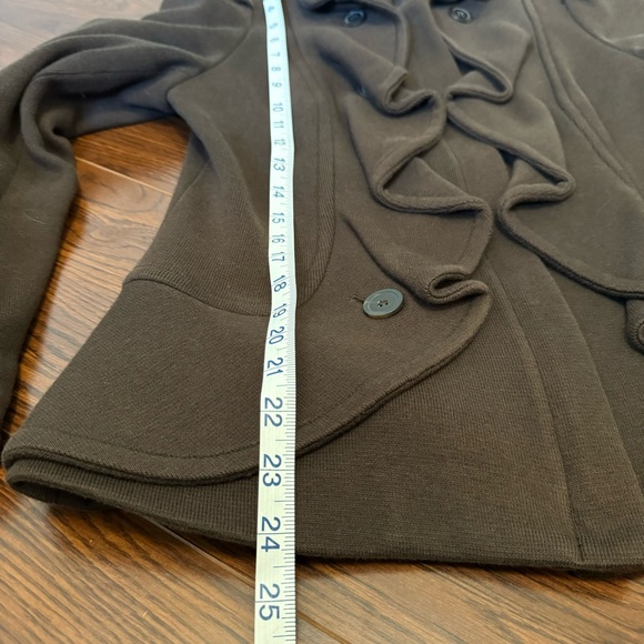 INC | Brown Cotton Ruffle Front Full Zip Up Blazer Jacket Size Medium - Picture 13 of 14